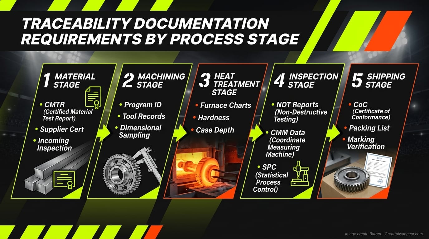 Traceability documentation requirements by process stage
