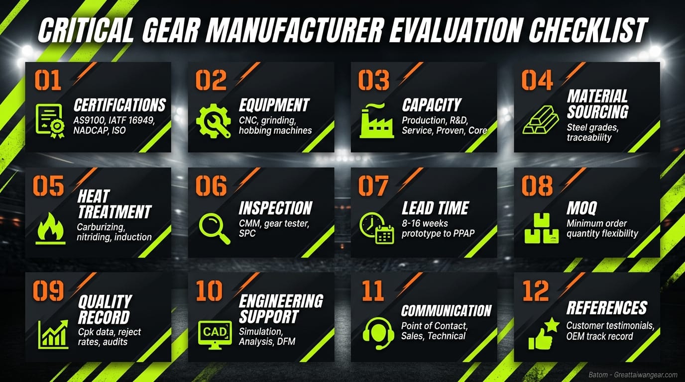 12-Point Gear Manufacturer Evaluation Matrix