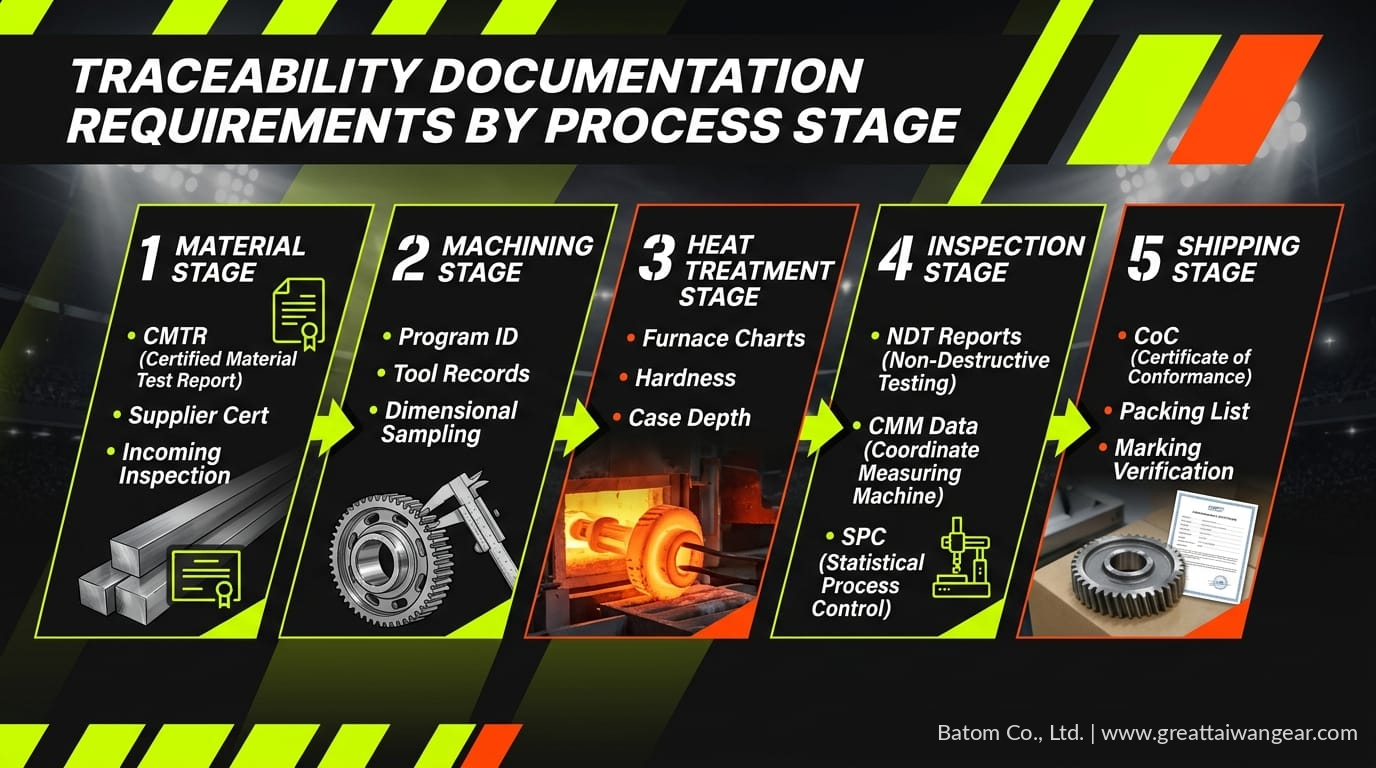 Traceability documentation requirements by process stage