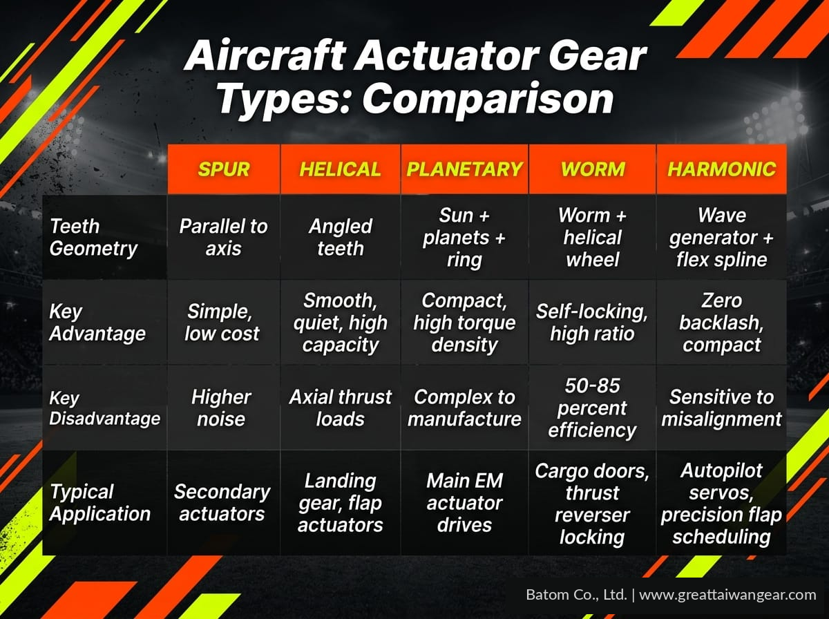 Aircraft actuator gear types and applications