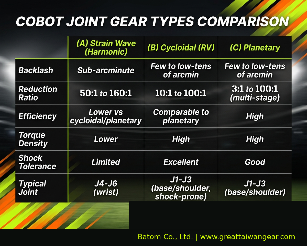 Cobot Joint Gear Types Comparison