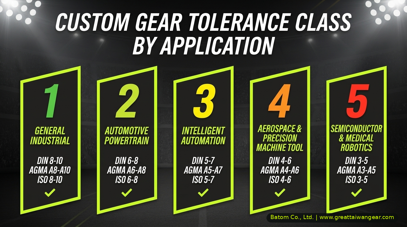 Custom Gear Tolerance Class by Application — DIN, AGMA, ISO mapping