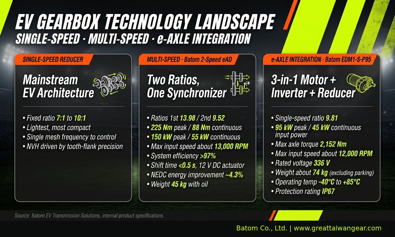EV gearbox technology landscape: single-speed, multi-speed, and e-Axle integration