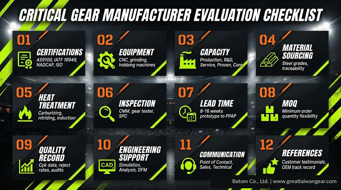 12-Point Gear Manufacturer Evaluation Matrix