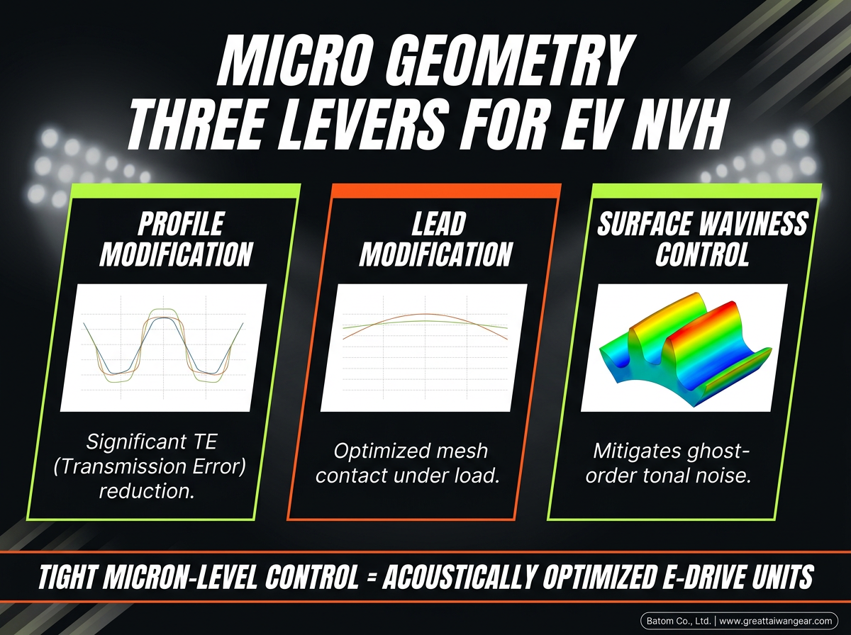 Micro-geometry: three levers for EV NVH — profile modification, lead modification, surface waviness control