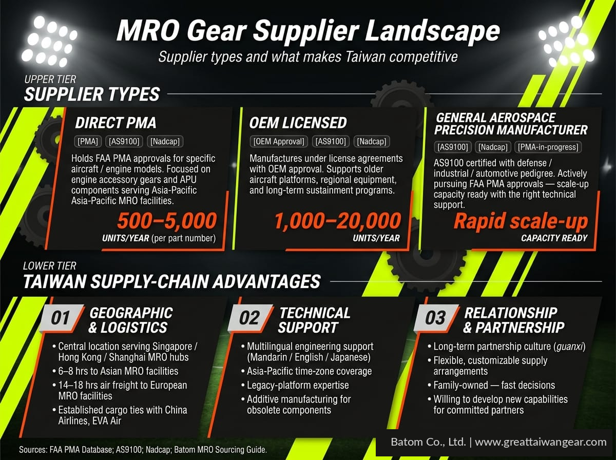 Taiwan MRO gear supplier landscape: three supplier types and three supply-chain advantages