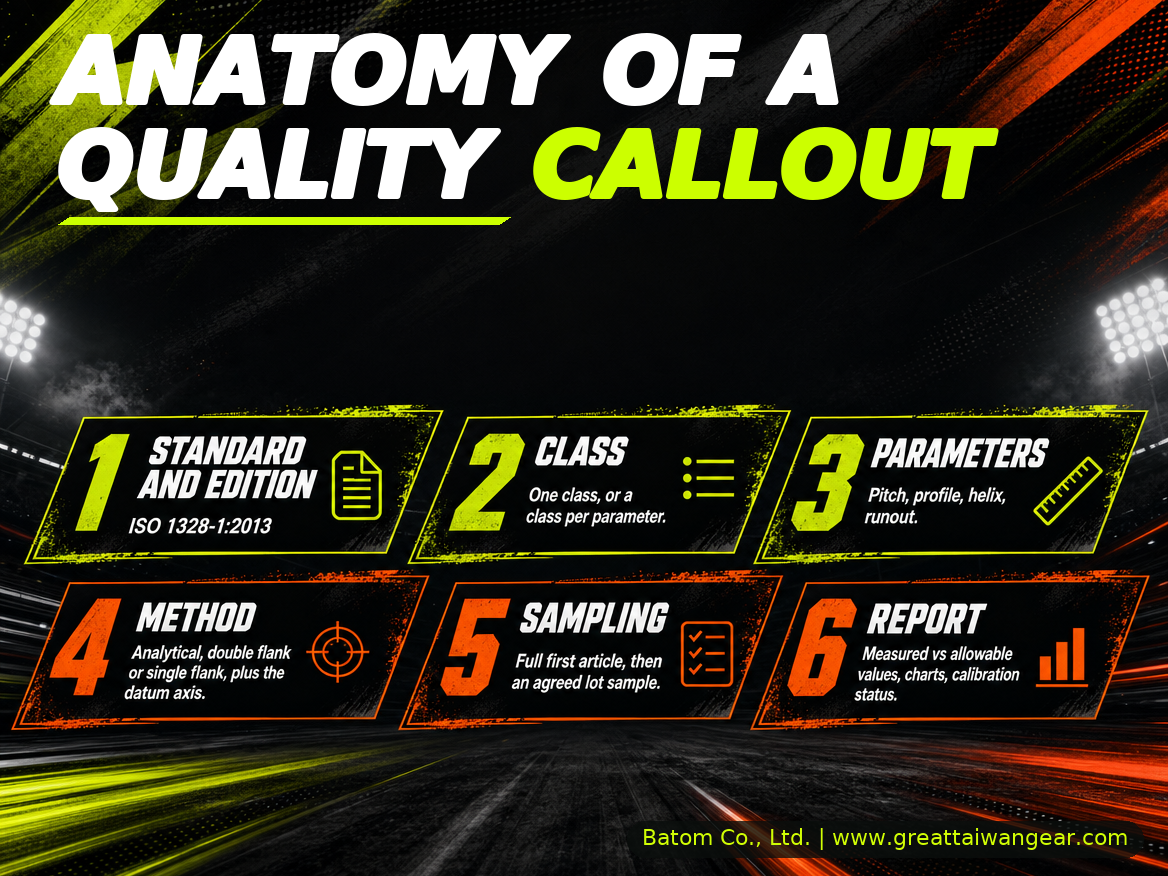 Anatomy of a gear quality callout: standard and edition, class, parameters, method, sampling and report